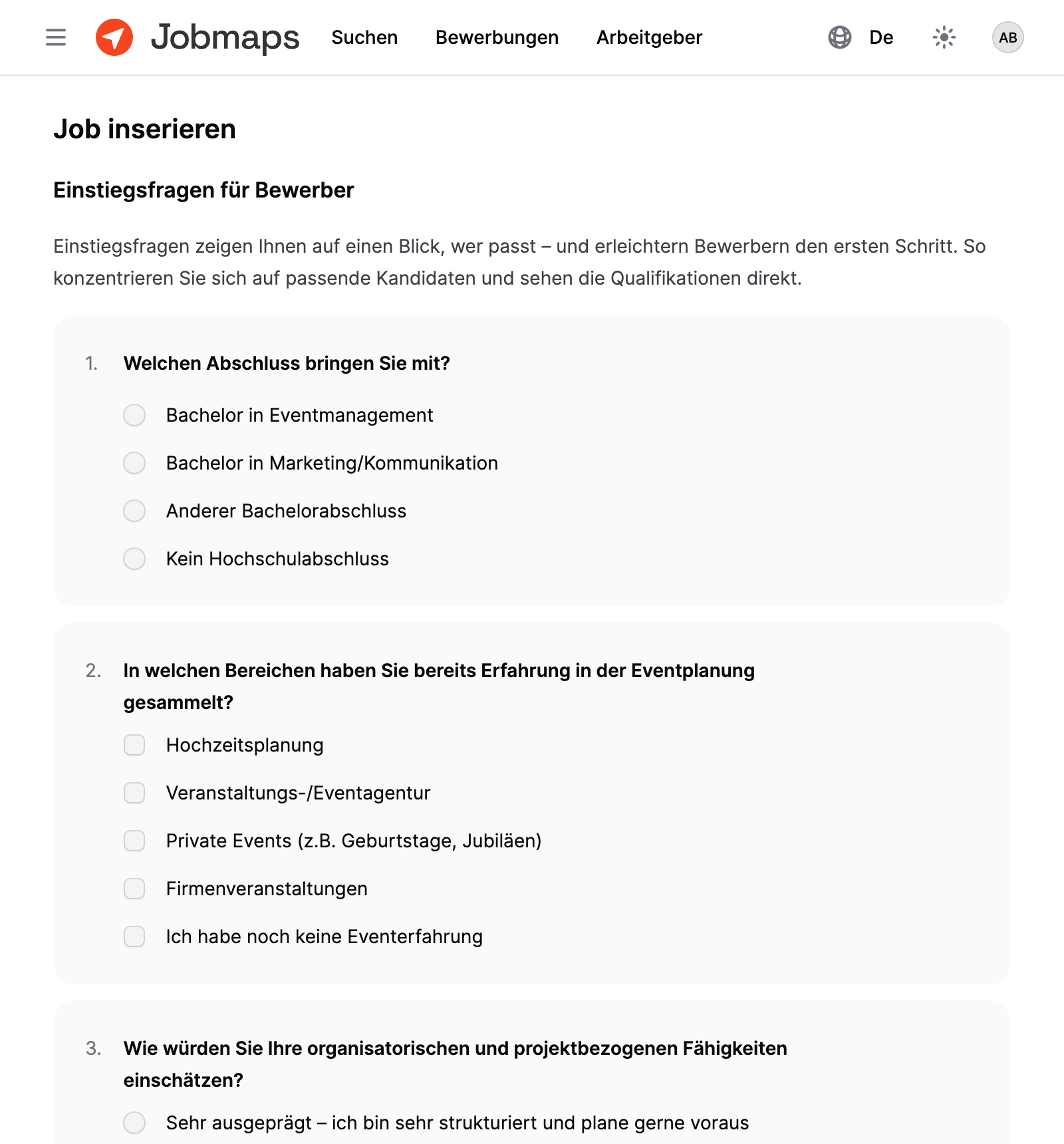 Themen-Insights: Einfache Fragevorlage für Jobinserat