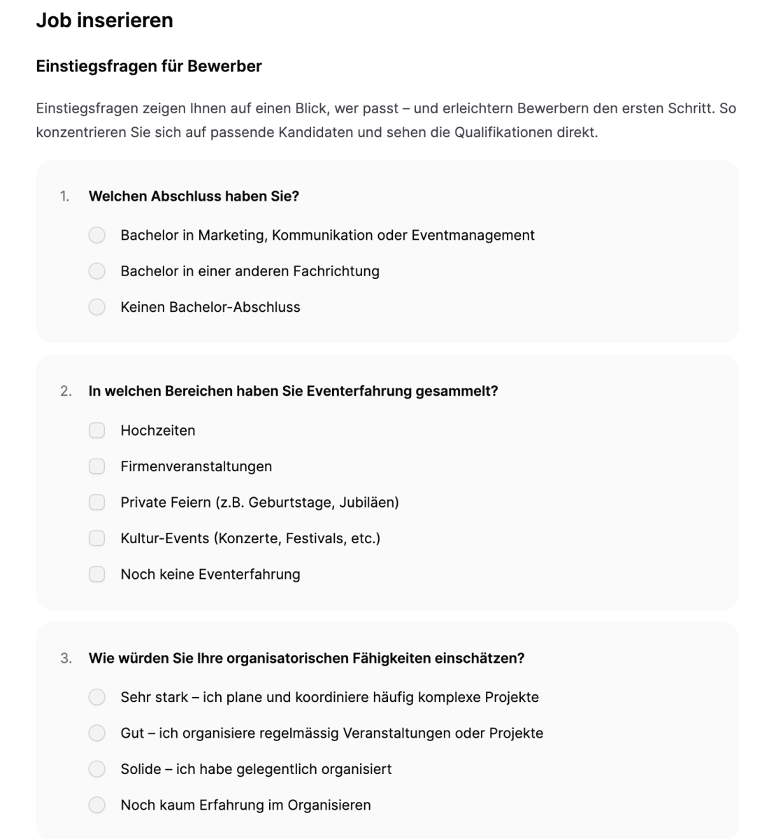 Jobmaps Free - Vorlage Einstiegsfragen für Jobinserate