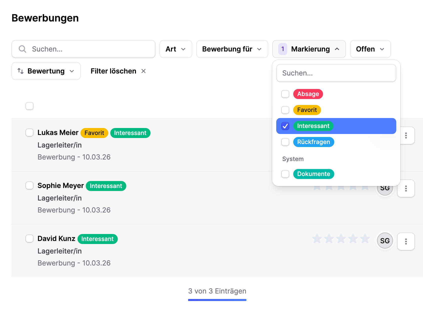 Nach Markierung sortieren