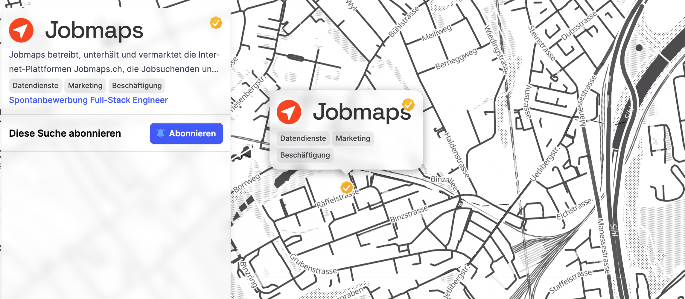 Jobmaps map Initiativbewerbung in der Suche ersichtlich