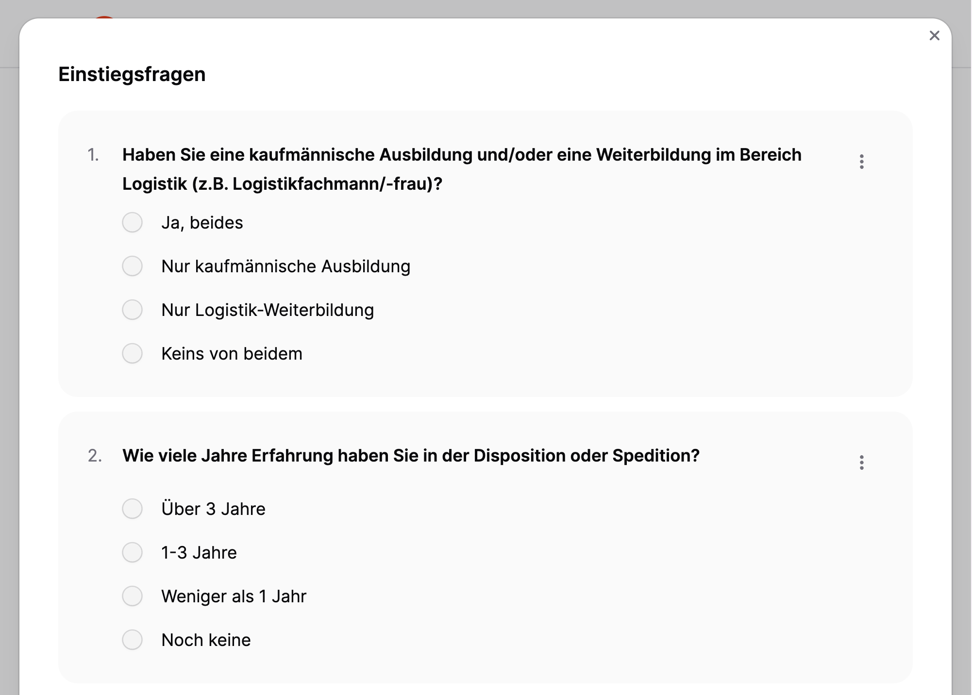 Killerfragen generieren lassen für Jobinserat