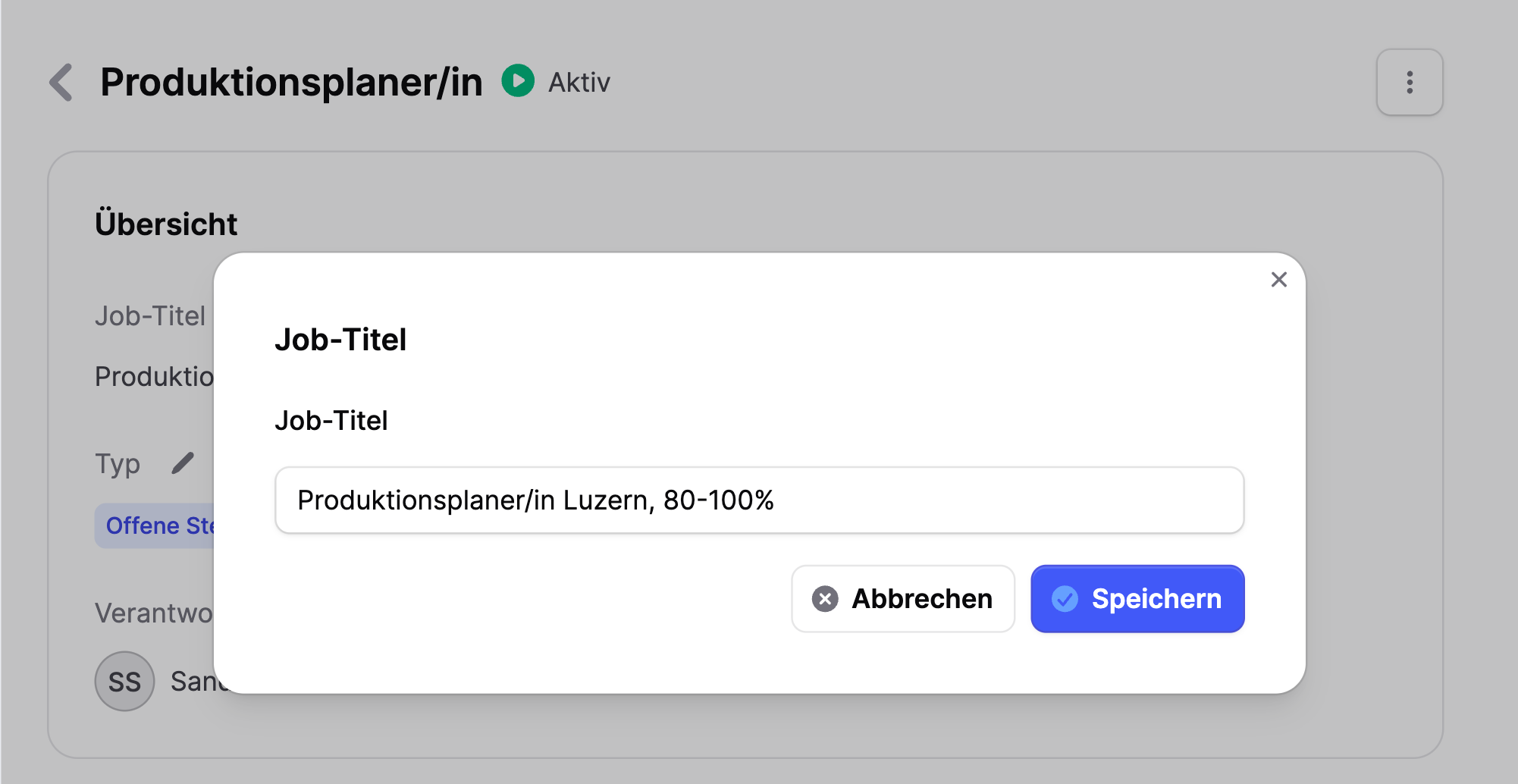 Jobmaps-Inserat-Detailseite zum Bearbeiten des Job-Titels