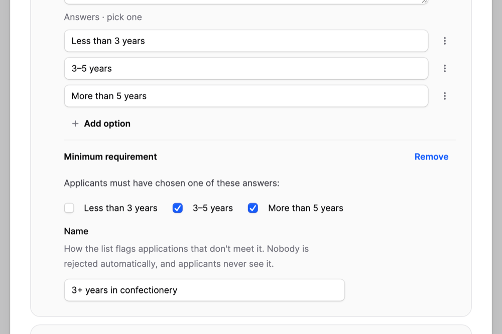 Initial question on Jobmaps with marked answers and the name field of a minimum requirement