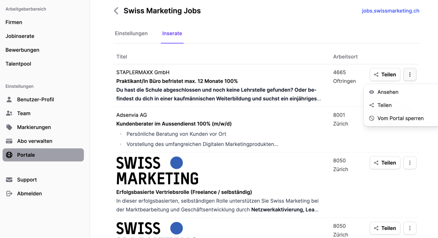 Stellenmarkt und ihr Portal