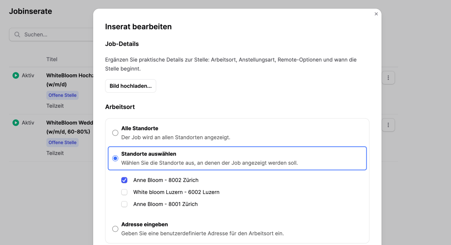 Mehrere Standorte für das gleiche Inserat
