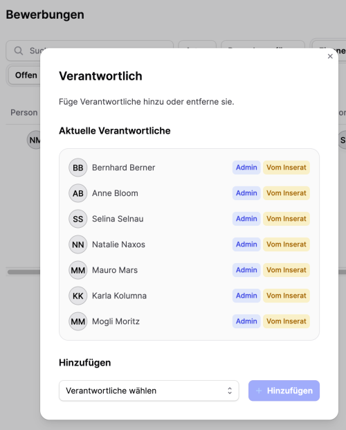 Übersicht Verantwortliche des Recruitings