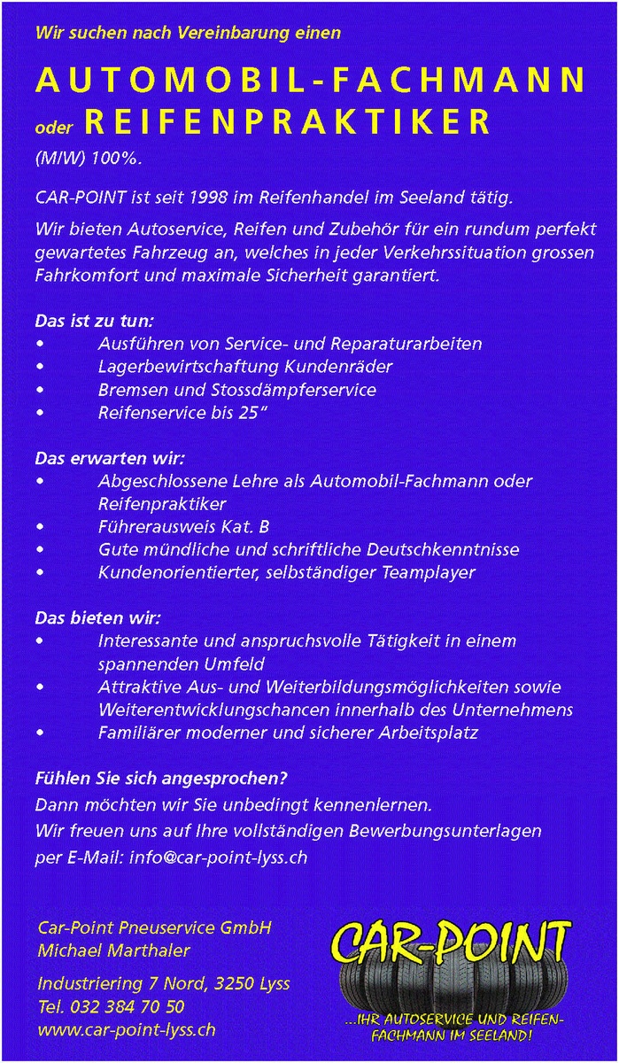 Automobil-Fachmann / Reifenpraktiker