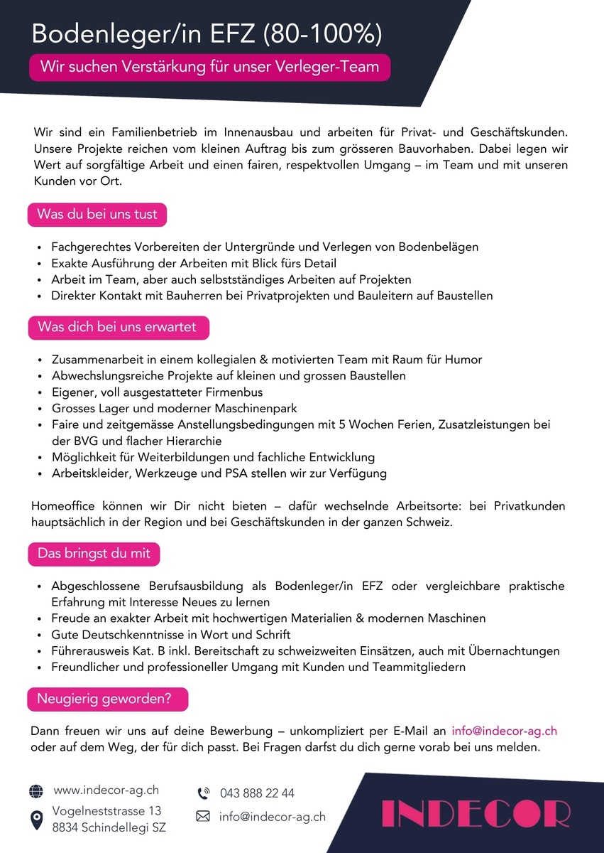 Bodenleger/in EFZ (80-100%)