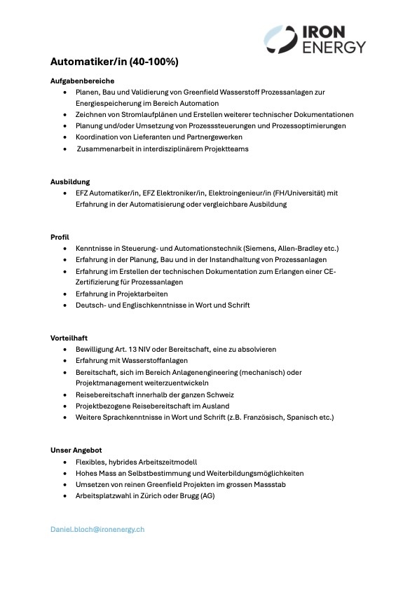 Automatiker/in (40-100%)