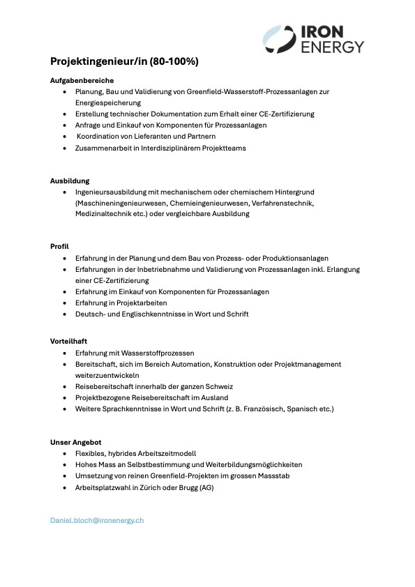 Projektingenieur/in (80-100%)